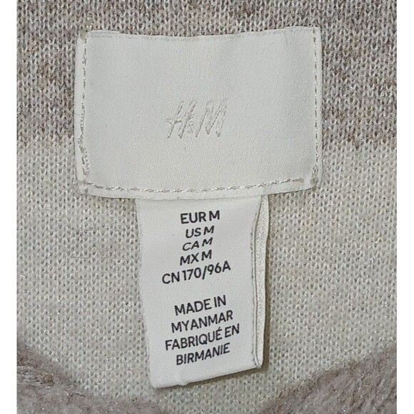 H&M Woven Flannel Button Front Shacket Sz M White Beige Plaid Pockets Oversized - Picture 13 of 14